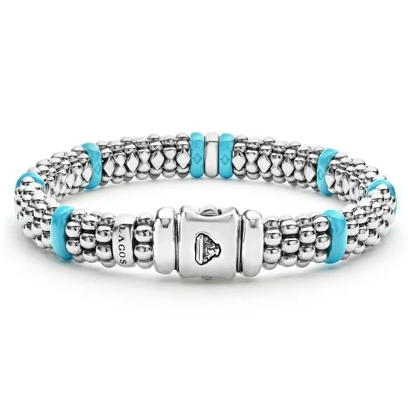 Blue Caviar Blue Single Station Diamond Caviar Bracelet9mm from Lagos Sz M(7)